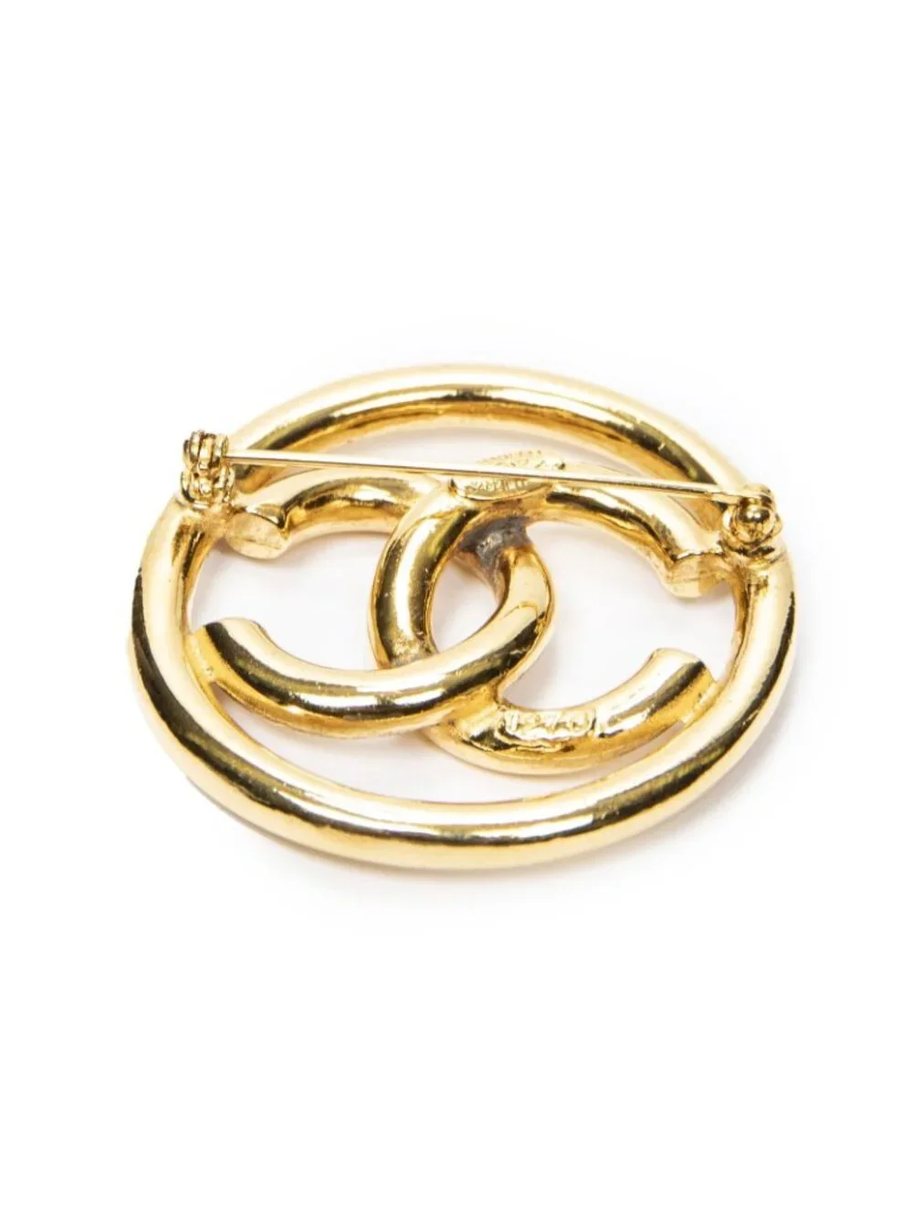 Chanel CC Logo Round gold Plated Brooch